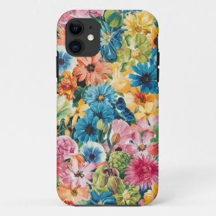 Pink Blue Green Yellow Orange Flower Art Pattern iPhone 11 Case
