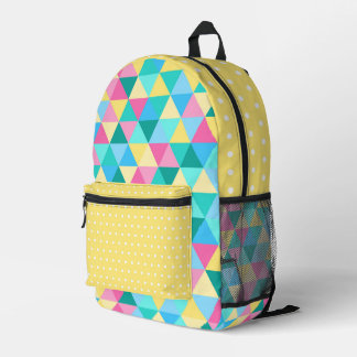 PINK BLUE GREEN YELLOW TRIANGLE & POLKA DOTS PRINTED BACKPACK