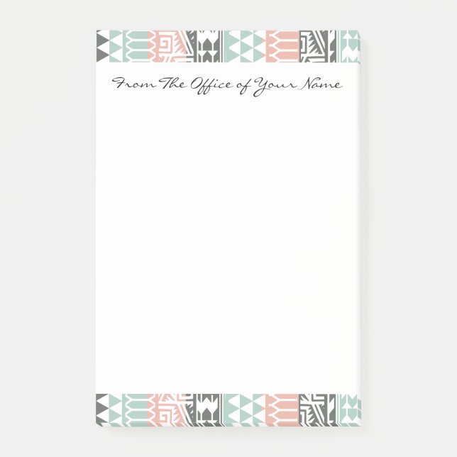 Pink Blue Grey Abstract Aztec Tribal Print Pattern Post-it Notes (Front)