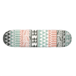 Pink Blue Grey Abstract Aztec Tribal Print Pattern Skateboard