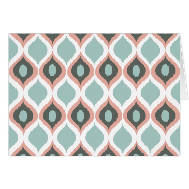 Pink Blue Grey Geometric Ikat Tribal Print Pattern (Front Horizontal)