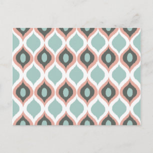 Pink Blue Grey Geometric Ikat Tribal Print Pattern Postcard
