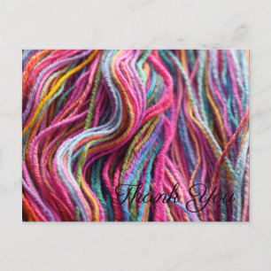 Pink Blue Handspun Wool Yarn Knitting Thank You Postcard