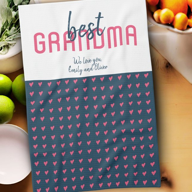 Pink Blue Heart Best Grandma Mother`s Day  Tea Towel (Creator Uploaded)