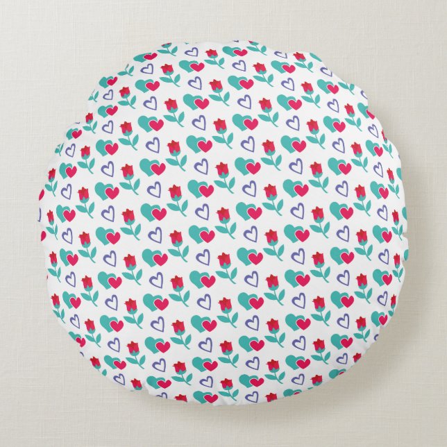 pink blue heart round cushion (Front)
