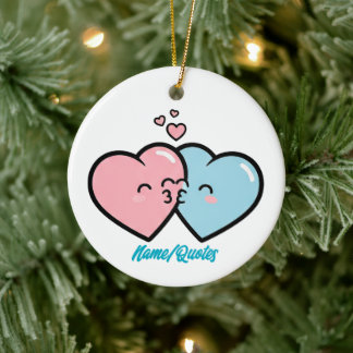 Pink & Blue Hearts Kiss Ceramic Ornament