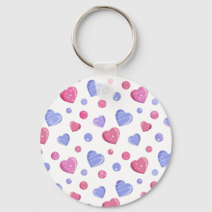 Pink, blue hearts on a white background. key ring