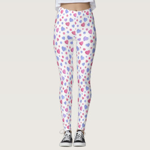 Pink, blue hearts on a white background. leggings