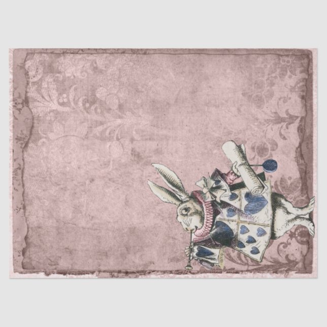Pink Blue Herald White Rabbit Alice in Wonderland Tissue Paper (Front)