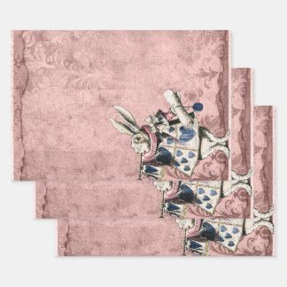 Pink Blue Herald White Rabbit Alice in Wonderland Wrapping Paper Sheet