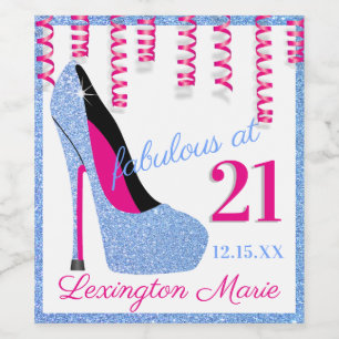 Pink Blue High Heel Birthday Party Sparkling Wine  Label