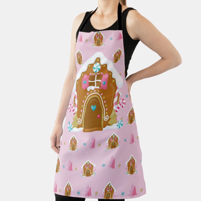PINK & BLUE HOLIDAY GINGERBREAD HOUSES APRON (Insitu)