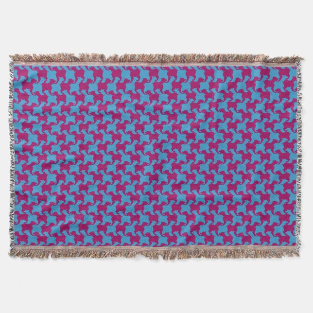 Pink Blue Houndstooth with dogs Throw Blanket (Front)