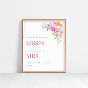 Pink & Blue How Many Kisses Bridal Shower Sign