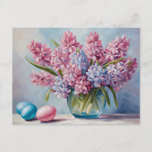 Pink, Blue Hyacinth Flowers and Easter Eggs  Holiday Postcard