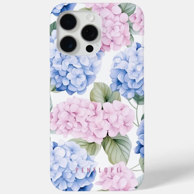 Pink Blue hydrangea personalised iPhone case   (Back)