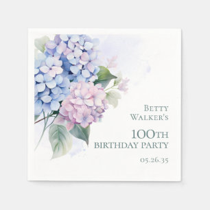 Pink Blue Hydrangeas 100th Birthday Party Napkin