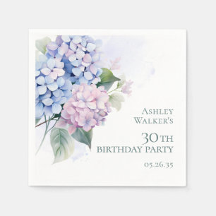 Pink Blue Hydrangeas 30th Birthday Party Napkin