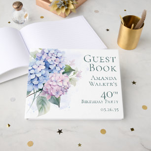 Pink Blue Hydrangeas 40th Birthday  Guest Book