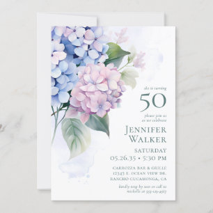 Pink Blue Hydrangeas 50th Birthday Card Request
