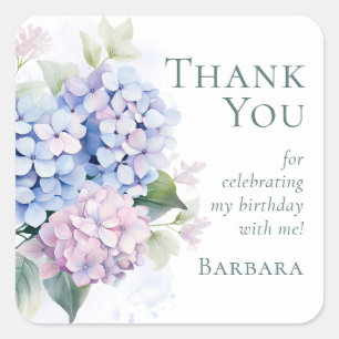 Pink Blue Hydrangeas 70th Birthday Party Thank You Square Sticker