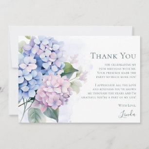 Pink Blue Hydrangeas 75th Birthday  Thank You Card