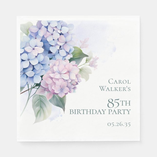 Pink Blue Hydrangeas 85th Birthday Party Napkin (Front)
