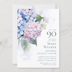 Pink Blue Hydrangeas 90th Birthday Card Request