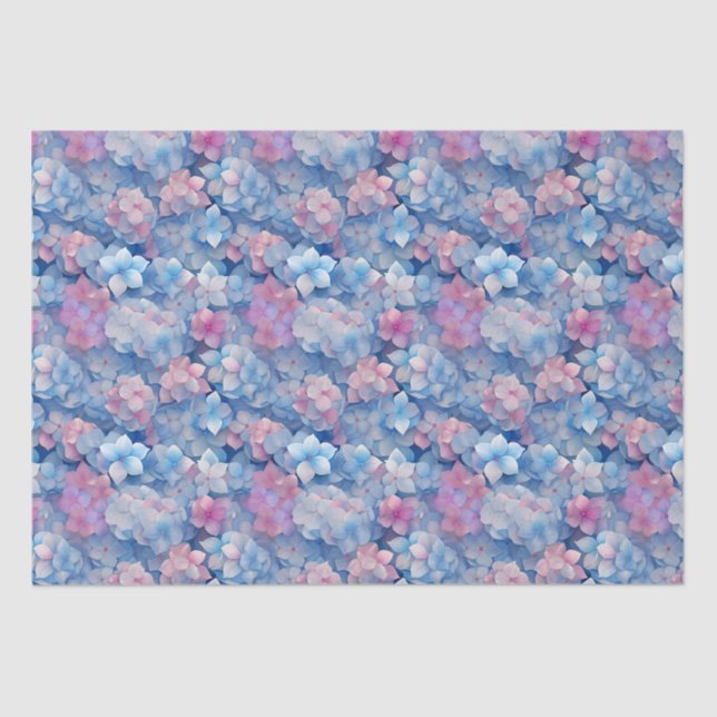 Pink Blue Hydrangeas Floral in Bloom  Tissue Paper (Front)