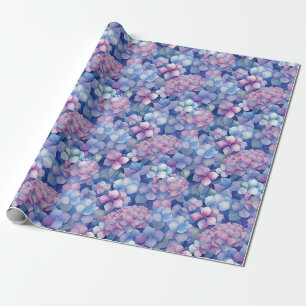 Pink Blue Hydrangeas Floral in Bloom Wrapping Paper