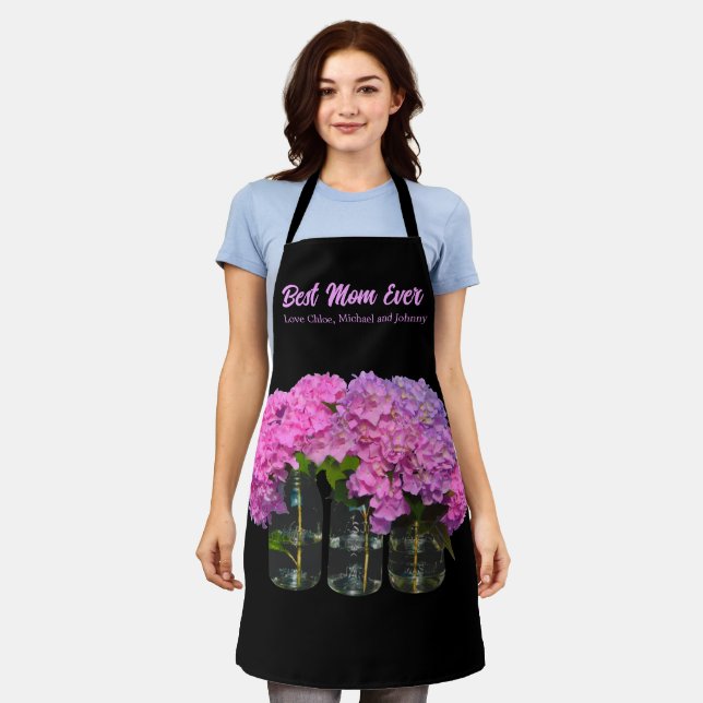 Pink Blue Hydrangeas pink mason jars,  best mum  Apron (Worn)