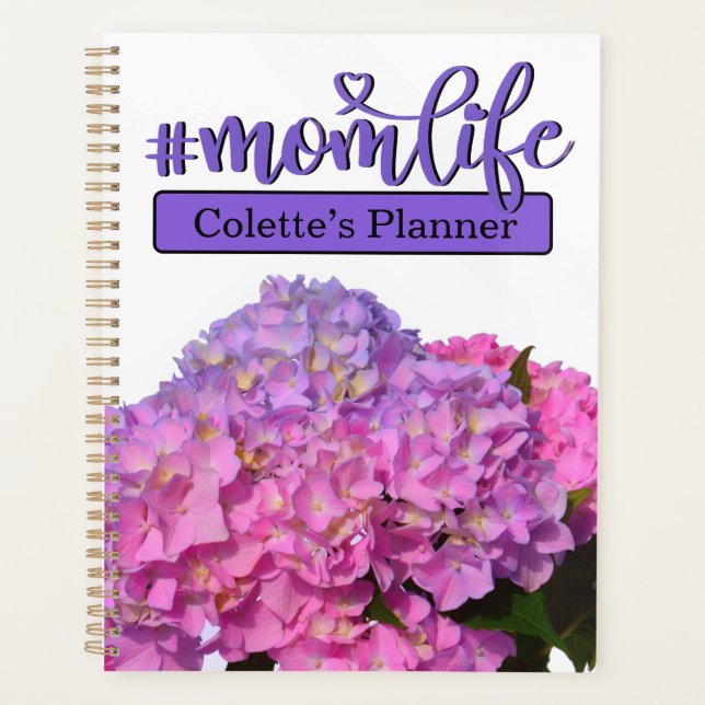 Pink Blue Hydrangeas pink purple flowers #momlife Planner (Front)