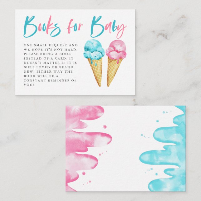 Pink Blue Ice Cream Gender Reveal Book Request Enclosure Card (Front/Back)