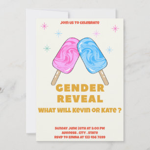  Pink & Blue Ice Cream Gender Reveal Invitation 