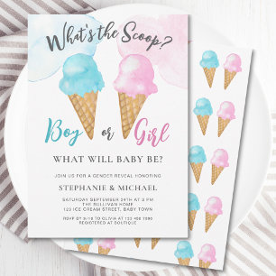 Pink Blue Ice Cream Gender Reveal Party Invitation