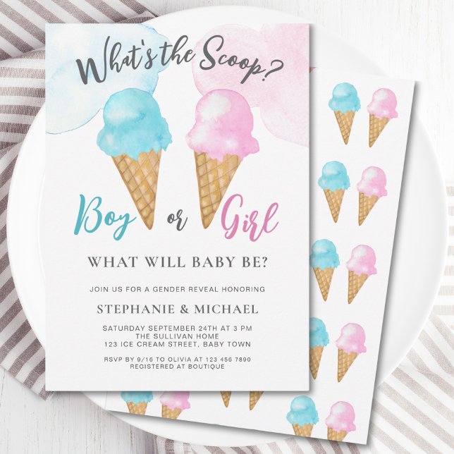 Pink Blue Ice Cream Gender Reveal Party Invitation (Creator Uploaded)