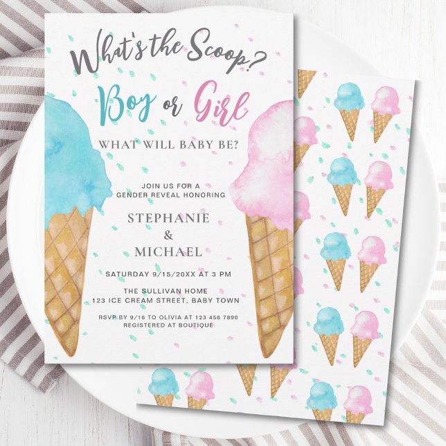 Pink Blue Ice Cream Gender Reveal Party  Invitation (Creator Uploaded)