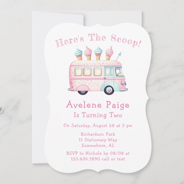 Pink Blue Ice Cream Truck Girl Birthday Party  Invitation (Front)