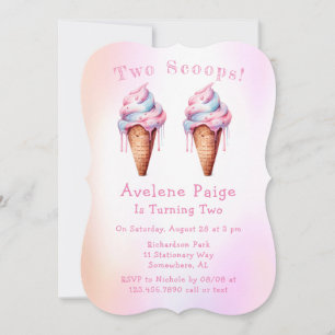 Pink Blue Ice Cream Two Scoops Birthday Party  Invitation