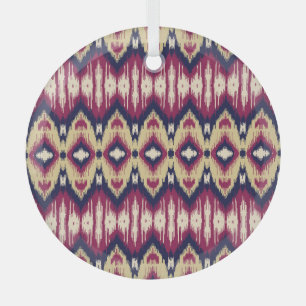 Pink blue ikat chevron, ethnic. glass tree decoration