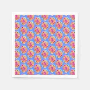 Pink Blue Island Tropical Sea Turtles Floral Napkin