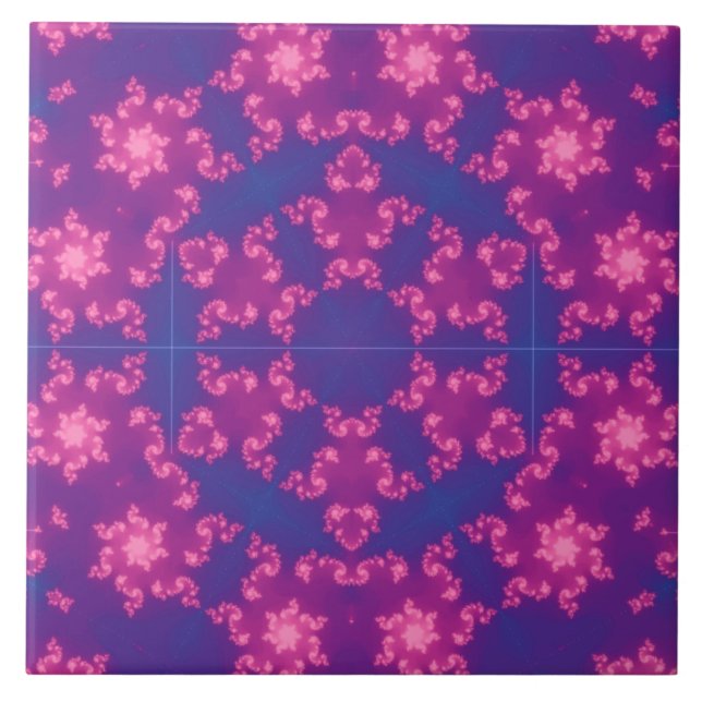 Pink & Blue Kaleidoscope Gradient Snowflake Ceramic Tile (Front)