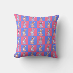 Pink Blue Kawaii Cute Chequered Bunny Rabbit Cushion