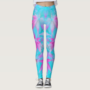 pink blue leaf leggings