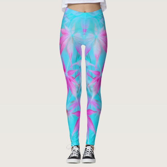 pink blue leaf leggings (Front)