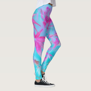 pink blue leaf leggings