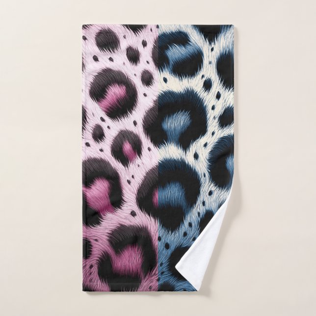 Pink & Blue Leopard Fur Animal Print Spots  Bath Towel Set (Hand Towel)
