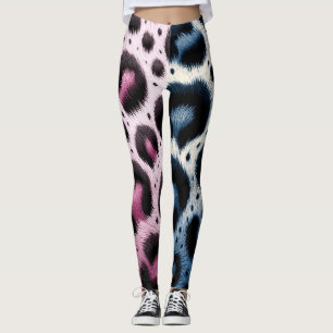 Pink & Blue Leopard Fur Animal Print Spots  Leggings