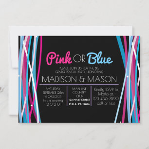 PINK & BLUE LINES Gender Reveal Invite Invitation
