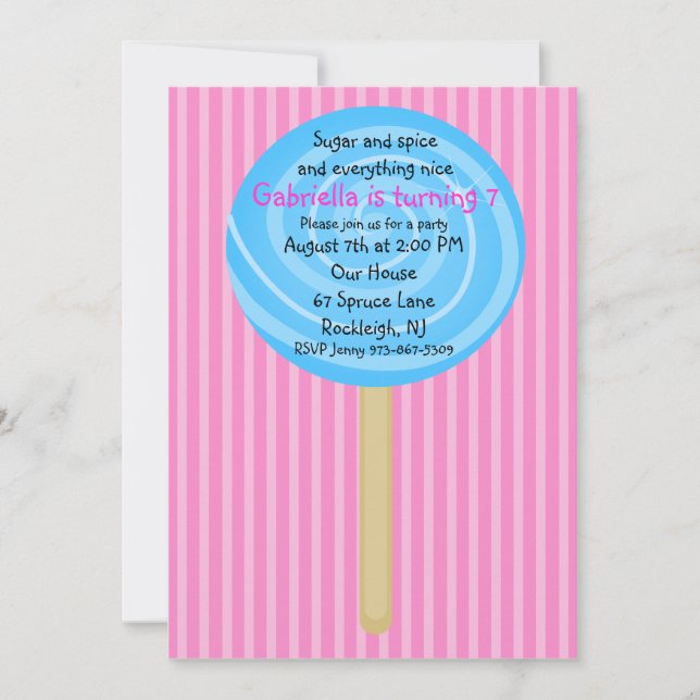 Pink & Blue Lollipop Girls Birthday Invitation (Front)